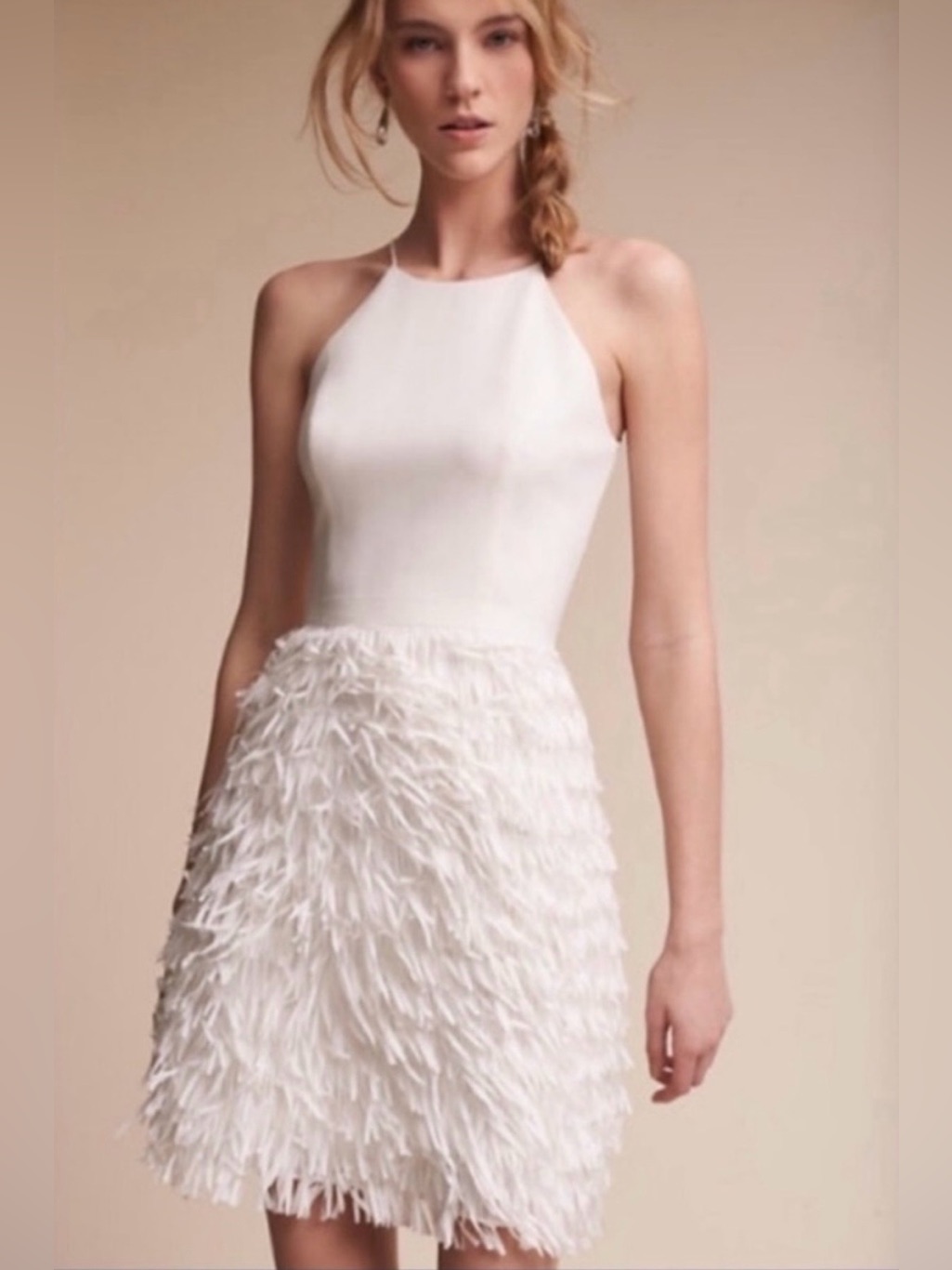 Nwt Aidan Mattox Ivory Mini Dress With Fringe Skirt Bridal Homecoming - Size 6